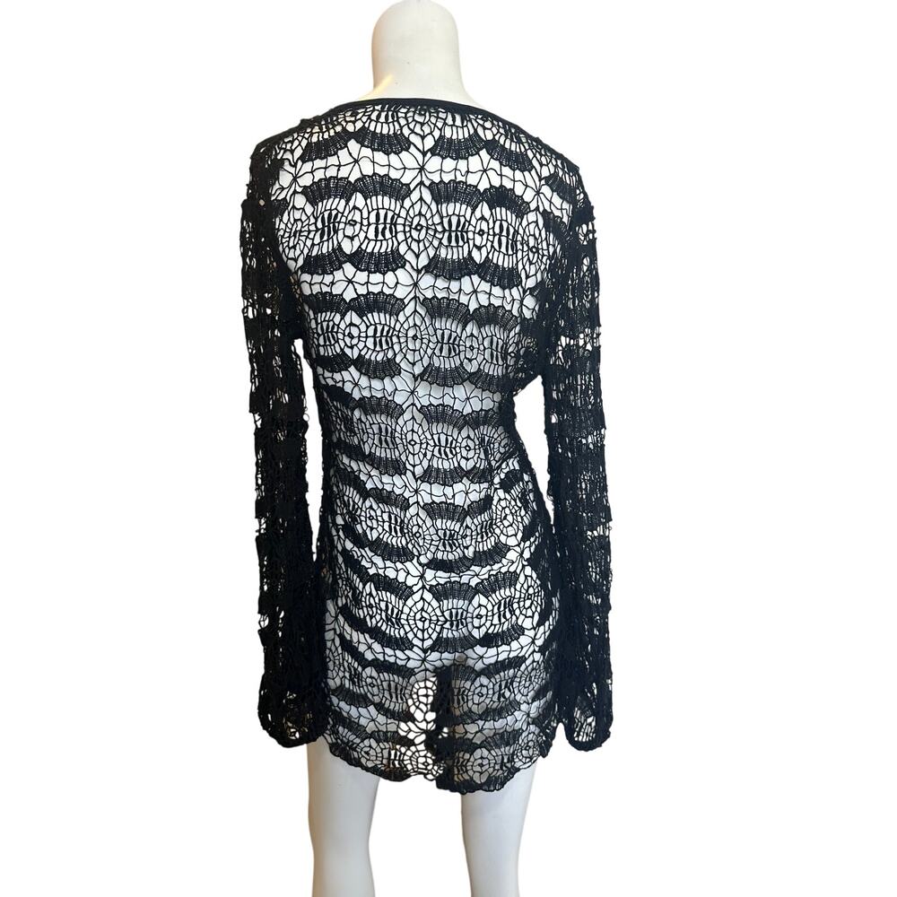 OndadeMar Black Crochet Cotton Swim Cover Up Tunic Beach Dress Large - Picture 5 of 9